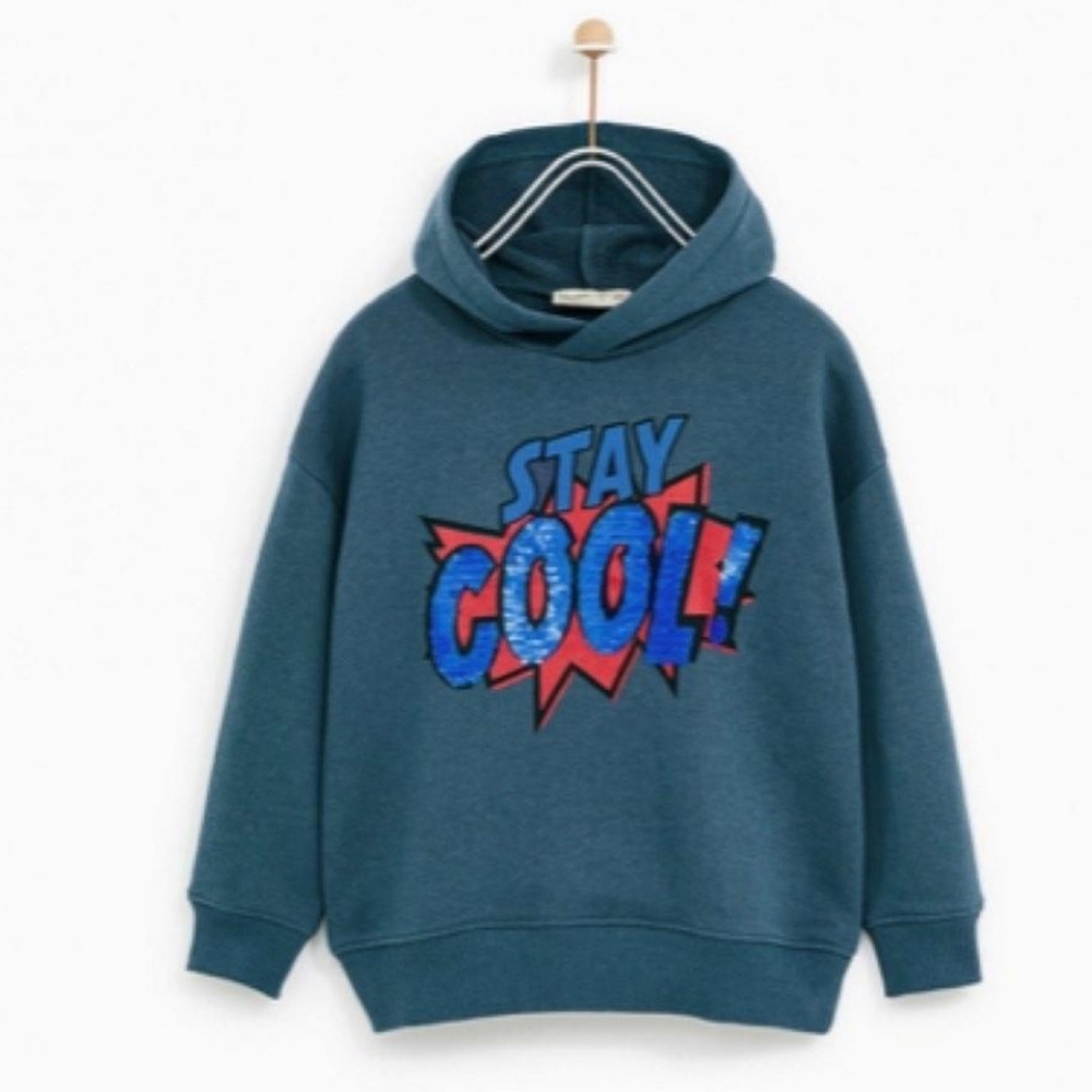 ZARA "STAY COOL" Hoodie WITH REVERSIBLE SEQUINS SIZE 7